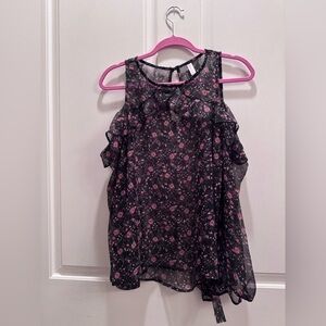 Target Black Sheer Floral Ruffle Tie-Back Camisole with Pink Flowers